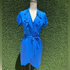 Blue silk dress with ruffle details